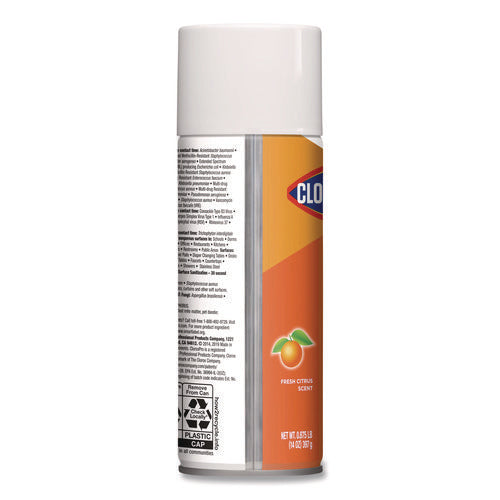 Image of Clorox® 4-In-One Disinfectant And Sanitizer, Citrus, 14 Oz Aerosol Spray, 12/carton