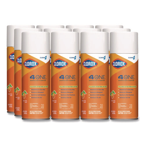 Image of Clorox® 4-In-One Disinfectant And Sanitizer, Citrus, 14 Oz Aerosol Spray, 12/carton