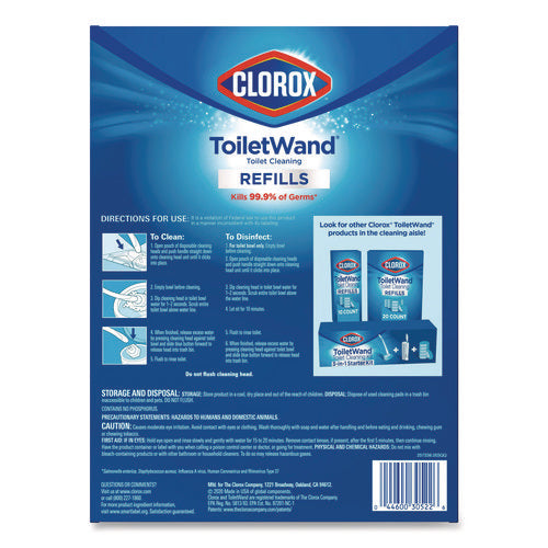 Image of Clorox® Disinfecting ToiletWand Refill Heads, Toilet Cleaning Scrubbing Pads, Blue/White, 20/Pack
