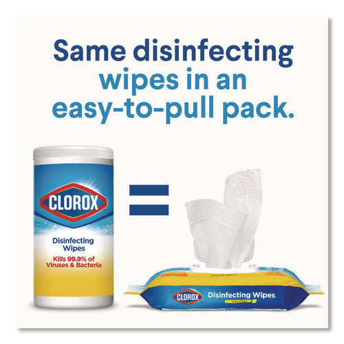 Image of Clorox® Disinfecting Cleaning Wipes, Flex Pack, 1-Ply, 8 x 7, Lemon Scent, White, 75 Towels/Box