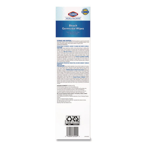 Image of Clorox Healthcare® Bleach Germicidal Wipes, Individual Wipes, 1-Ply, 6.75 x 9, Unscented, White, 50/Box, 6 Boxes/Carton