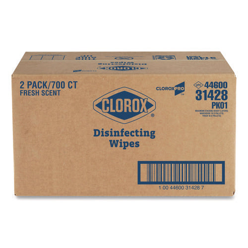 Image of Clorox® Disinfecting Wipes, 1-Ply, 7 x 8, Fresh Scent, White, 700/Bag Refill, 2 Bags/Carton