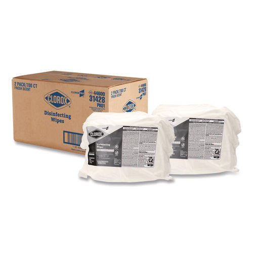 Image of Clorox® Disinfecting Wipes, 1-Ply, 7 x 8, Fresh Scent, White, 700/Bag Refill, 2 Bags/Carton