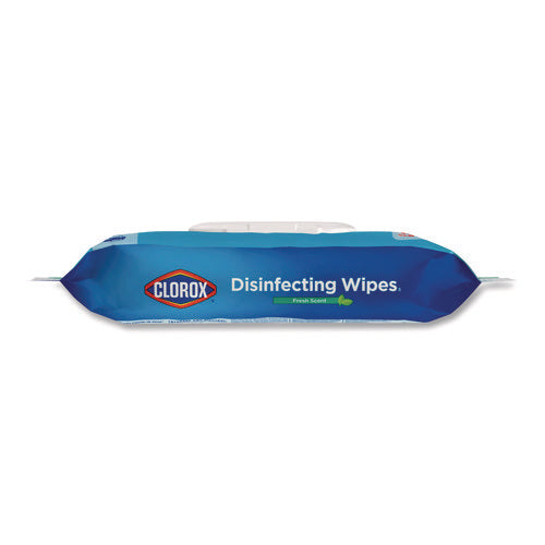 Image of Clorox® Disinfecting Cleaning Wipes, Flex Pack, 1-Ply, 8 x 7, Fresh Scent, White, 75 Towels/Box, 6 Boxes/Carton