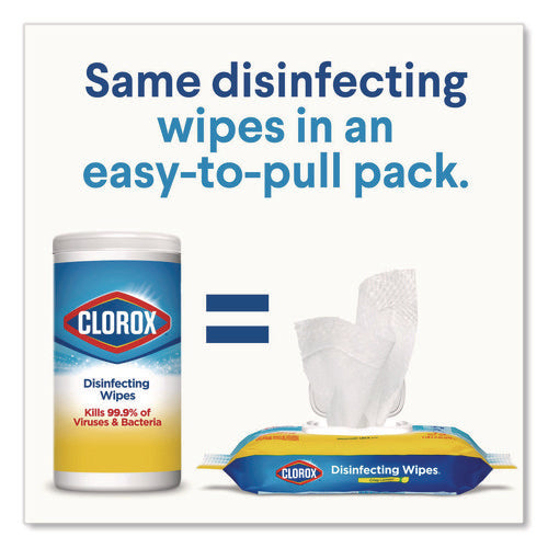 Image of Clorox® Disinfecting Cleaning Wipes, Flex Pack, 1-Ply, 8 x 7, Fresh Scent, White, 75 Towels/Box, 6 Boxes/Carton
