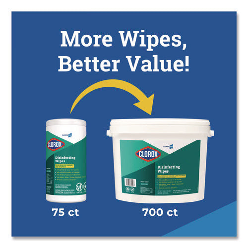 Image of Clorox® Disinfecting Wipes, 1-Ply, 7 x 8, Fresh Scent, White, 700/Bucket