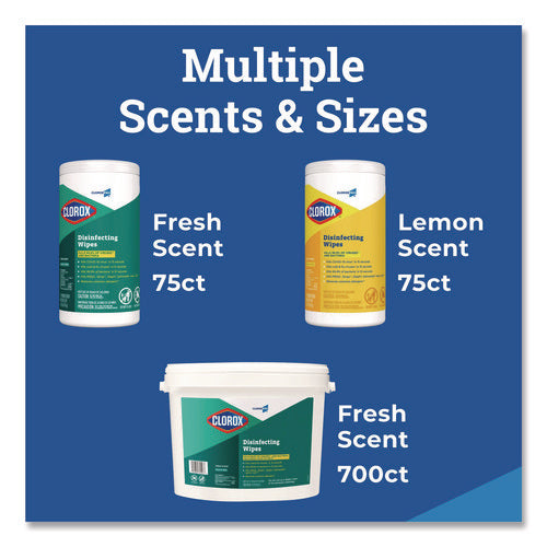 Image of Clorox® Disinfecting Wipes, 1-Ply, 7 x 8, Fresh Scent, White, 700/Bucket