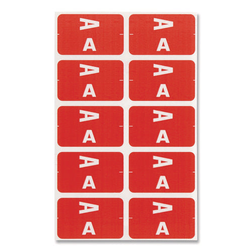 Image of Smead Alphaz Color-Coded Second Letter Alphabetical Labels, A, 1 X 1.63, Red, 10/sheet, 10 Sheets/pack