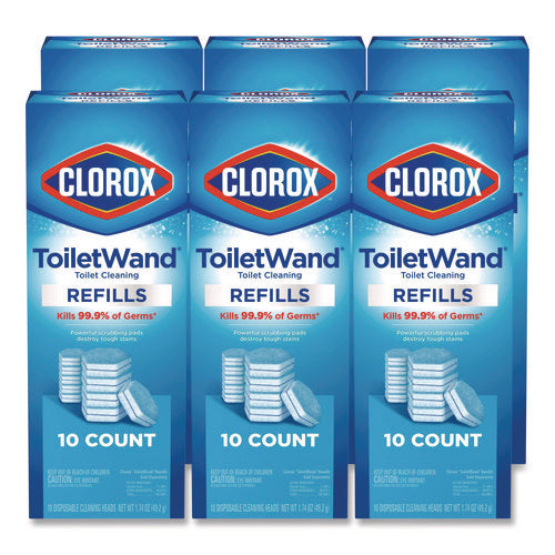 Image of Clorox® Disinfecting ToiletWand Refill Heads, Toilet Cleaning Scrubbing Pads, Blue/White, 10/Pack, 6 Packs/Carton