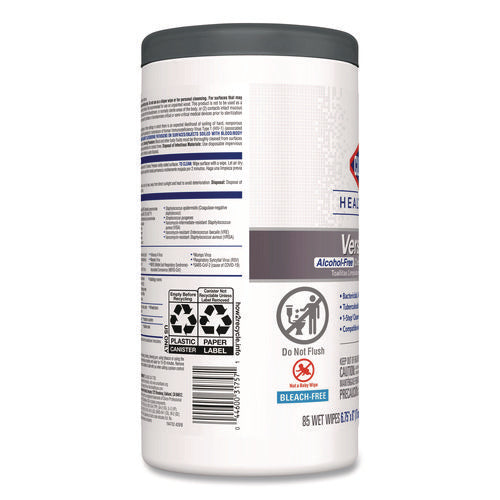 Image of Clorox Healthcare® VersaSure Cleaner Disinfectant Wipes, 1-Ply, 6.75 x 8, Fragranced, White, 85/Canister, 6 Canisters/Carton