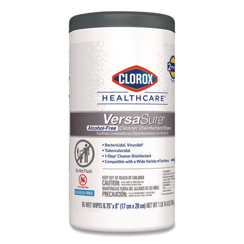 Image of Clorox Healthcare® VersaSure Cleaner Disinfectant Wipes, 1-Ply, 6.75 x 8, Original Scent, White, 85 Towels/Can