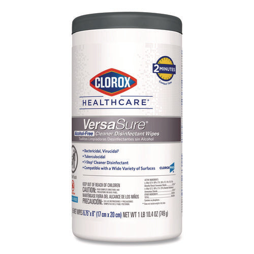 Image of Clorox Healthcare® VersaSure Cleaner Disinfectant Wipes, 1-Ply, 6.75 x 8, Original Scent, White, 85 Towels/Can