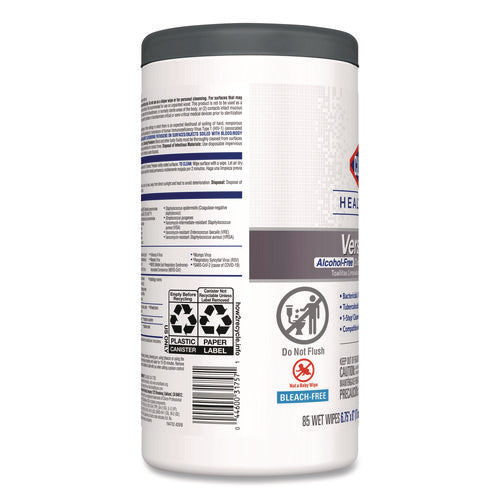 Image of Clorox Healthcare® VersaSure Cleaner Disinfectant Wipes, 1-Ply, 6.75 x 8, Original Scent, White, 85 Towels/Can