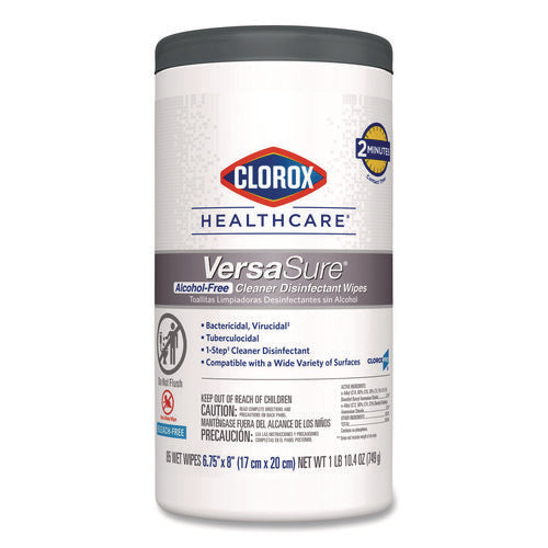 Image of Clorox Healthcare® VersaSure Cleaner Disinfectant Wipes, 1-Ply, 6.75 x 8, Original Scent, White, 85 Towels/Can