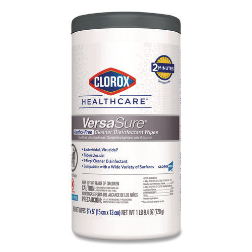 Image of Clorox Healthcare® VersaSure Cleaner Disinfectant Wipes, 1-Ply, 6 x 5, Fragranced, White, 150/Canister, 6 Canisters/Carton