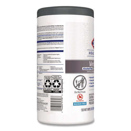 Image of Clorox Healthcare® VersaSure Cleaner Disinfectant Wipes, 1-Ply, 6 x 5, Fragranced, White, 150/Canister, 6 Canisters/Carton