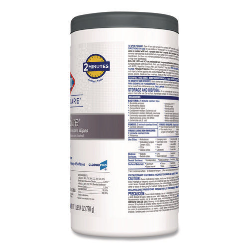 Image of Clorox Healthcare® VersaSure Cleaner Disinfectant Wipes, 1-Ply, 6 x 5, Fragranced, White, 150/Canister, 6 Canisters/Carton