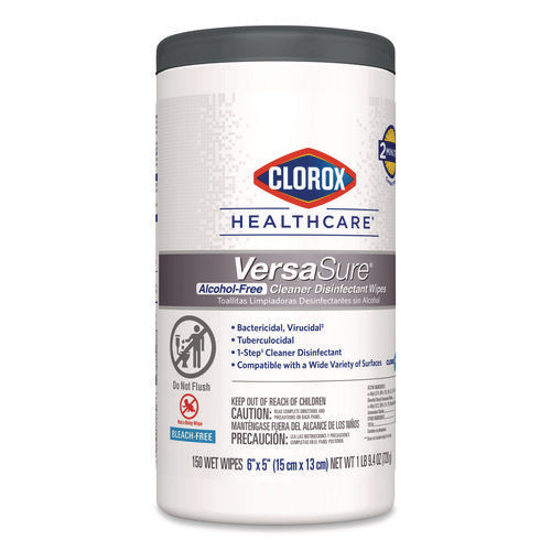 Image of Clorox Healthcare® VersaSure Cleaner Disinfectant Wipes, 1-Ply, 6 x 5, Fragranced, White, 150 Towels/Canister