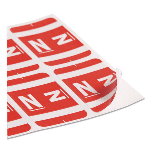 Image of Smead Alphaz Color-Coded Second Letter Alphabetical Labels, N, 1 X 1.63, Red, 10/sheet, 10 Sheets/pack
