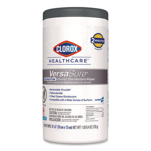 Image of Clorox Healthcare® VersaSure Cleaner Disinfectant Wipes, 1-Ply, 6 x 5, Fragranced, White, 150 Towels/Canister
