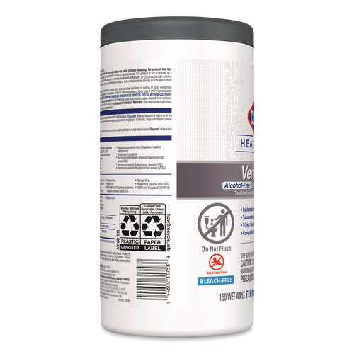 Image of Clorox Healthcare® VersaSure Cleaner Disinfectant Wipes, 1-Ply, 6 x 5, Fragranced, White, 150 Towels/Canister
