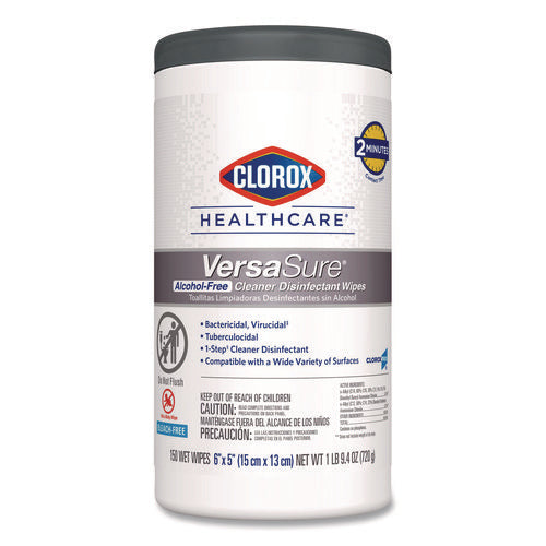 Image of Clorox Healthcare® VersaSure Cleaner Disinfectant Wipes, 1-Ply, 6 x 5, Fragranced, White, 150 Towels/Canister