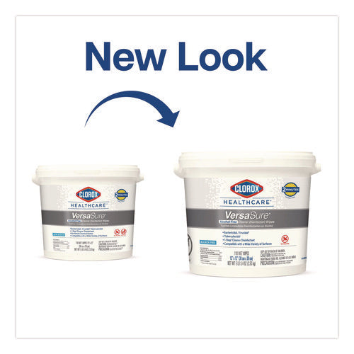 Image of Clorox Healthcare® VersaSure Cleaner Disinfectant Wipes, 1-Ply, 12 x 12, Fragranced, White, 110/Bucket, 2 Buckets/Carton