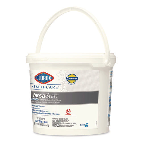 Image of Clorox Healthcare® VersaSure Cleaner Disinfectant Wipes, 1-Ply, 12 x 12, Fragranced, White, 110/Bucket, 2 Buckets/Carton