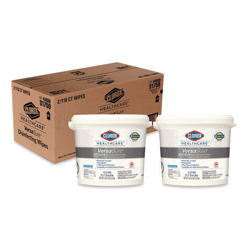 Image of Clorox Healthcare® VersaSure Cleaner Disinfectant Wipes, 1-Ply, 12 x 12, Fragranced, White, 110/Bucket, 2 Buckets/Carton