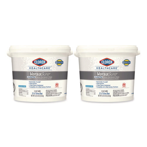 Image of Clorox Healthcare® VersaSure Cleaner Disinfectant Wipes, 1-Ply, 12 x 12, Fragranced, White, 110/Bucket, 2 Buckets/Carton