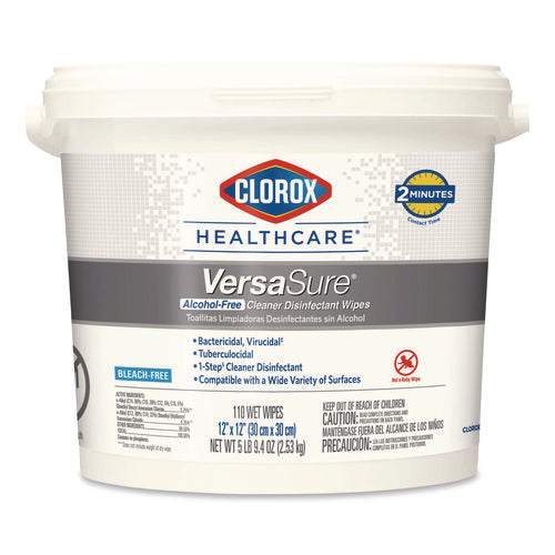 Image of Clorox Healthcare® VersaSure Cleaner Disinfectant Wipes, 1-Ply, 12 x 12, Fragranced, White, 110/Bucket