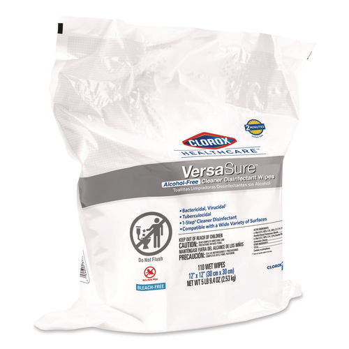 Image of Clorox Healthcare® VersaSure Cleaner Disinfectant Wipes, Refill, 1-Ply, 12 x 10, Fragranced, White, 110/Pouch, 2 Pouches/Carton