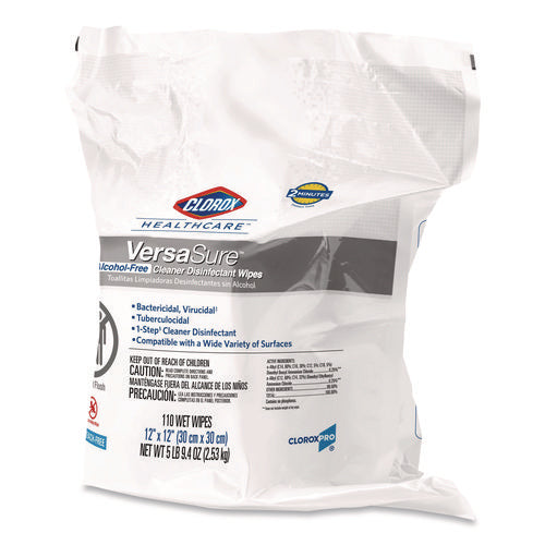 Image of Clorox Healthcare® VersaSure Cleaner Disinfectant Wipes, Refill, 1-Ply, 12 x 10, Fragranced, White, 110/Pouch, 2 Pouches/Carton