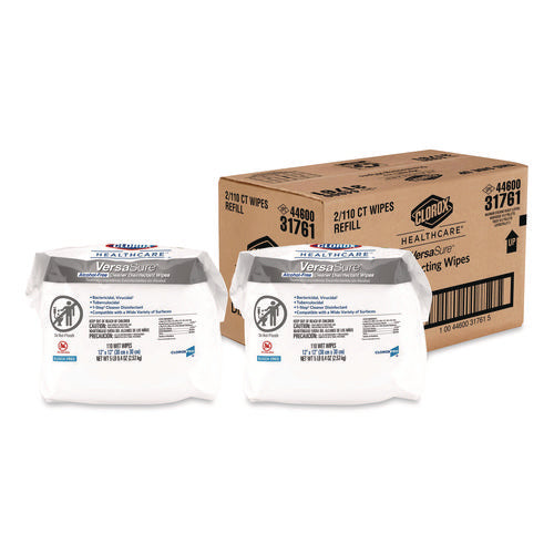 Image of Clorox Healthcare® VersaSure Cleaner Disinfectant Wipes, Refill, 1-Ply, 12 x 10, Fragranced, White, 110/Pouch, 2 Pouches/Carton
