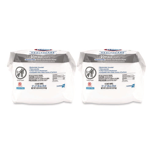 Image of Clorox Healthcare® VersaSure Cleaner Disinfectant Wipes, Refill, 1-Ply, 12 x 10, Fragranced, White, 110/Pouch, 2 Pouches/Carton