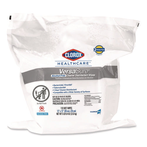 Image of Clorox Healthcare® VersaSure Cleaner Disinfectant Wipes, Refill, 1-Ply, 12 x 10, Fragranced, White, 110/Pouch