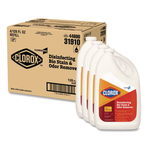 Image of Clorox® Disinfecting Bio Stain and Odor Remover, Fragranced, 128 oz Refill Bottle, 4/Carton