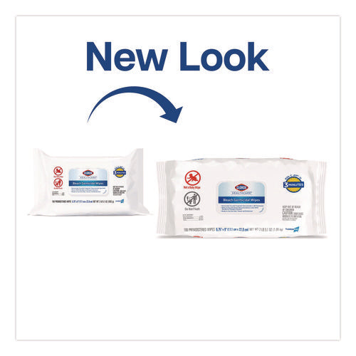 Image of Clorox Healthcare® Bleach Germicidal Wipes, Disinfectant Wipes, 1-Ply, 6.75 x 9, Unscented, White, 100 Wipes/Flex-Pack, 6 Flex-Packs/Carton