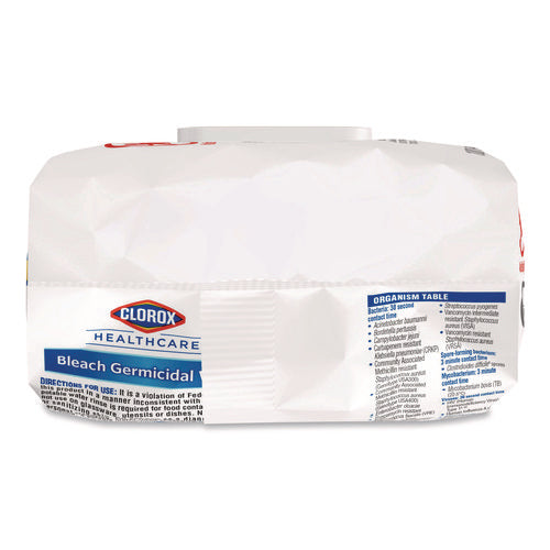 Image of Clorox Healthcare® Bleach Germicidal Wipes, Disinfectant Wipes, 1-Ply, 6.75 x 9, Unscented, White, 100 Wipes/Flex-Pack, 6 Flex-Packs/Carton