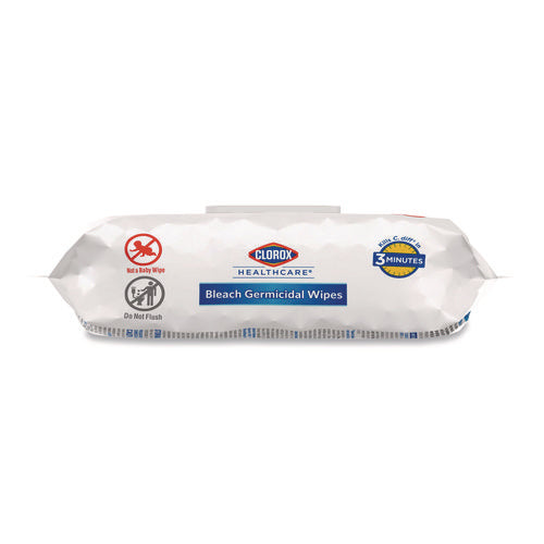 Image of Clorox Healthcare® Bleach Germicidal Wipes, Disinfectant Wipes, 1-Ply, 6.75 x 9, Unscented, White, 100 Wipes/Flex-Pack, 6 Flex-Packs/Carton