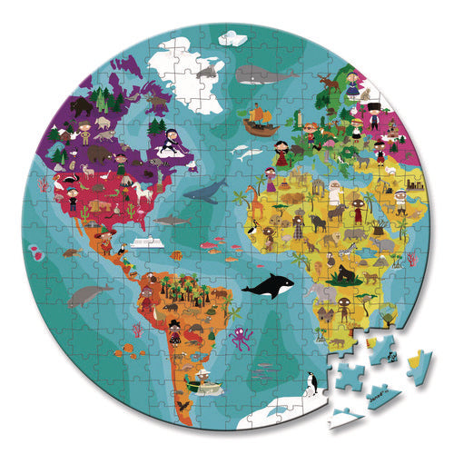 Image of Janod® Cardboard Puzzle, Round Double-Sided Blue Planet Suitcase, 208 Pieces, Ages 7 Years and Up