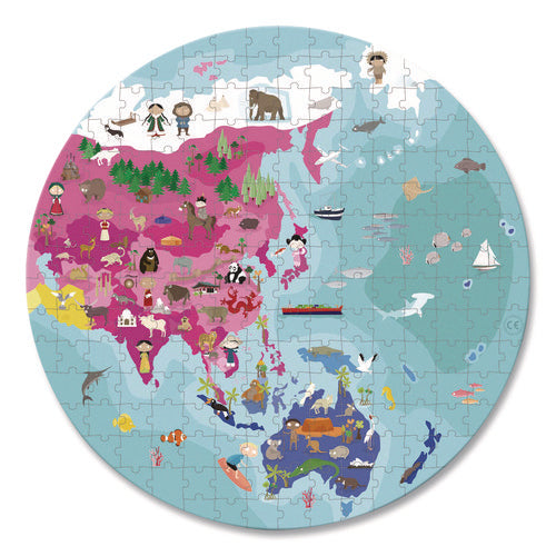 Image of Janod® Cardboard Puzzle, Round Double-Sided Blue Planet Suitcase, 208 Pieces, Ages 7 Years and Up
