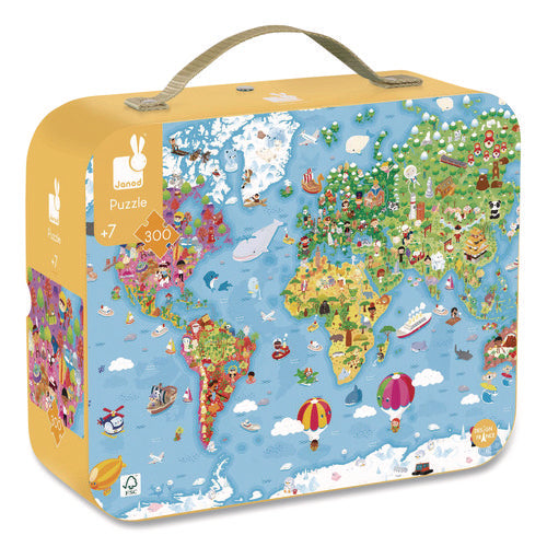 Image of Janod® Cardboard Puzzle, Giant World Map Suitcase Puzzle, 300 Pieces, Ages 7 Years and Up