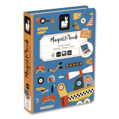 Image of Janod® Magneti'books, Racers, 68 Pieces, (18 Cards, 50 Magnetic Shapes), Ages 3 to 8