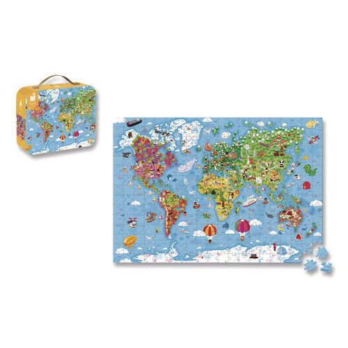 Image of Janod® Cardboard Puzzle, Giant World Map Suitcase Puzzle, 300 Pieces, Ages 7 Years and Up