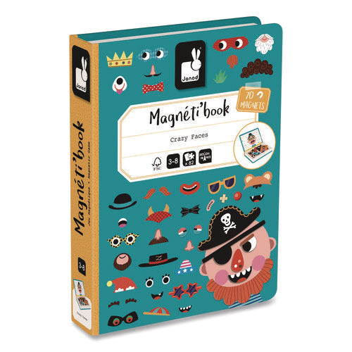 Image of Janod® Magneti'books, Boy's Crazy Faces, 40 Pieces (10 Cards, 30 Magnetic Shapes), Ages 3 to 8