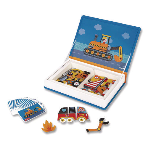 Image of Janod® Magneti'books, Racers, 68 Pieces, (18 Cards, 50 Magnetic Shapes), Ages 3 to 8