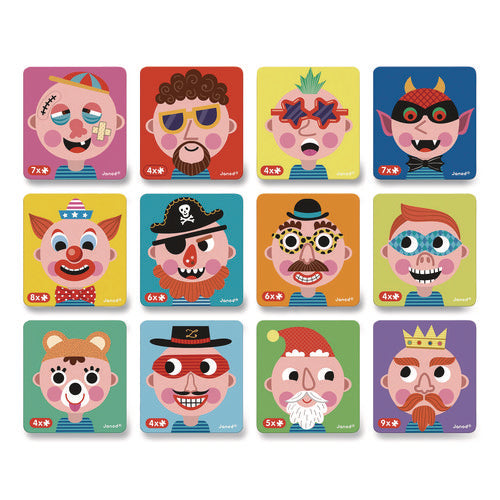 Image of Janod® Magneti'books, Boy's Crazy Faces, 40 Pieces (10 Cards, 30 Magnetic Shapes), Ages 3 to 8