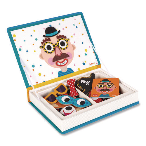 Image of Janod® Magneti'books, Boy's Crazy Faces, 40 Pieces (10 Cards, 30 Magnetic Shapes), Ages 3 to 8