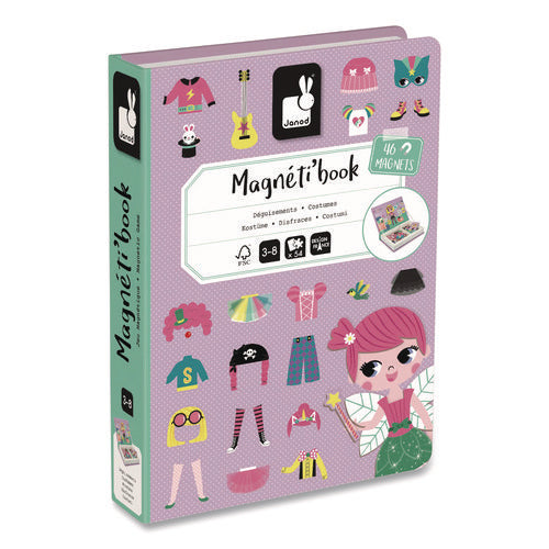 Image of Janod® Magneti'books, Girl's Costumes, 54 Pieces (8 Cards, 46 Magnetic Shapes), Ages 3 to 8